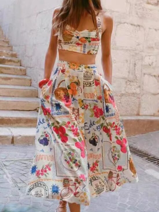 Zimmermann Pants - Zimmermann Floral Print Two-Piece Midi Dress - White Multicolor